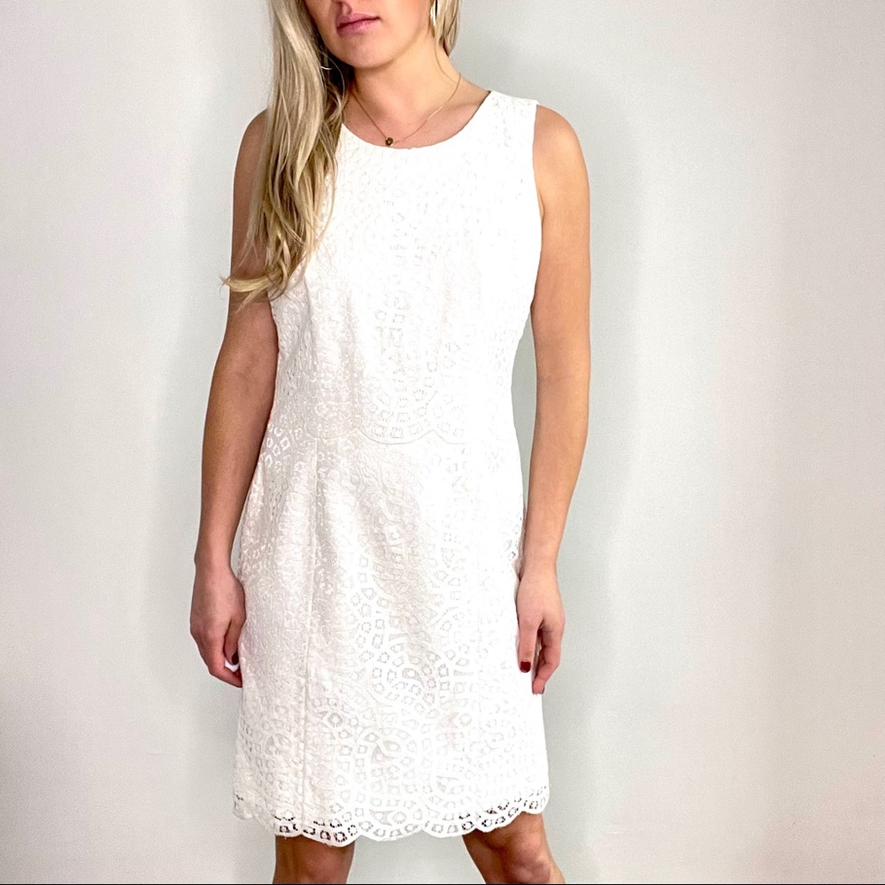 Antonio Melani White Lace Sleeveless Sheath Dress